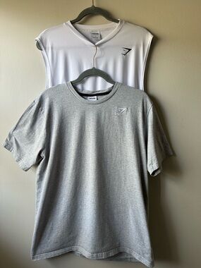 Gymshark Men’s Bundle Short Sleeve Tee & Tank Top Gray and White Size L Active